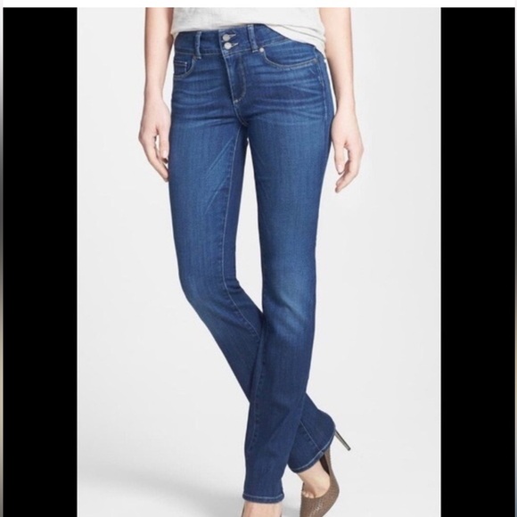 Paige Hidden Hills Straight Medium Blue Washed Jeans - Picture 1 of 8